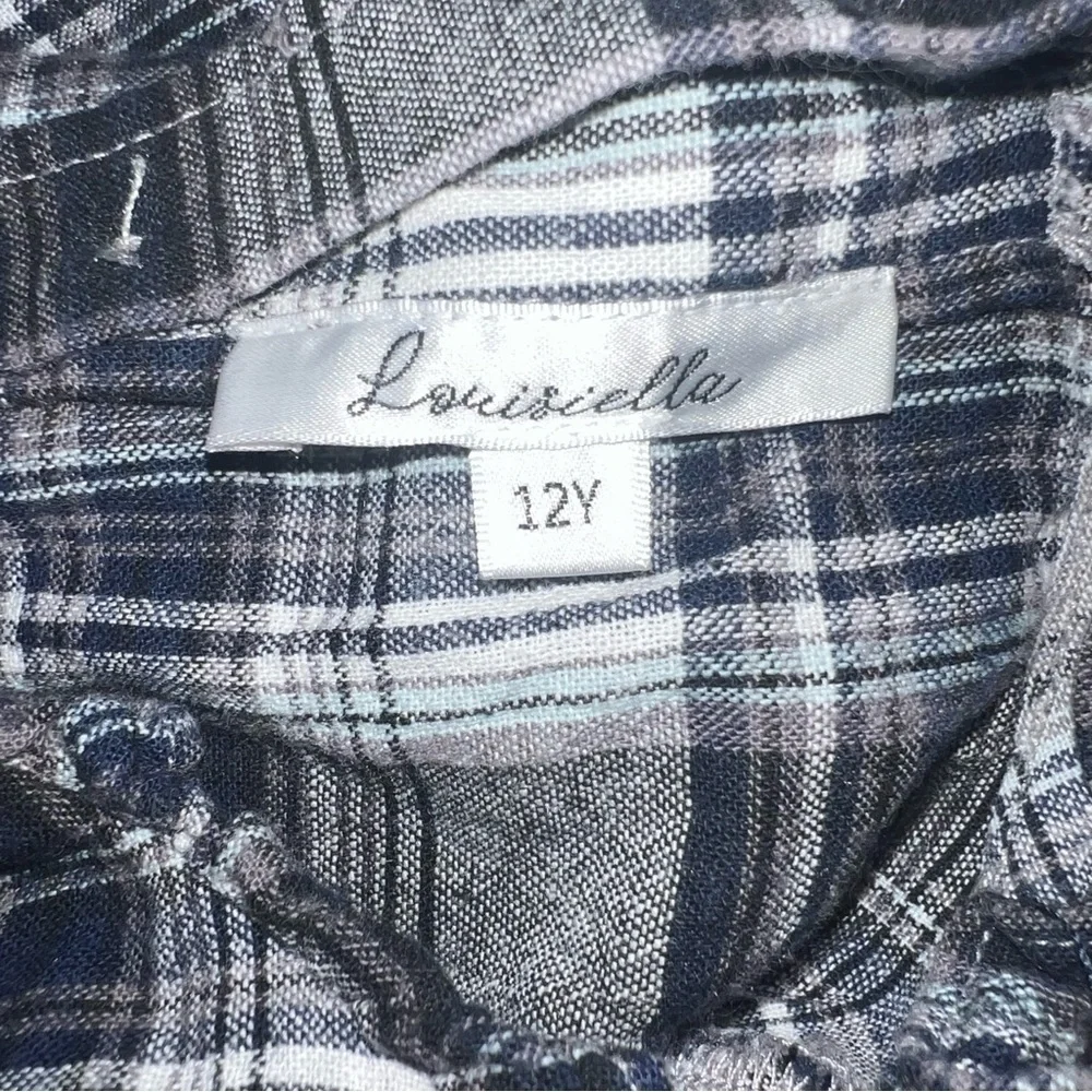 Louisella gray blue Plaid Long Sleeve girls Dress Sz 12 large yoke collar modest - Picture 3 of 3